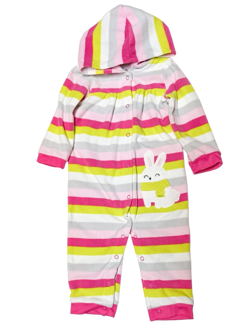 Carter’s Fleece Striped Hooded Bunny Appliqué Romper 18M